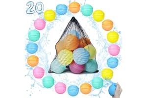NANO SHIELD 【20 Pack】Reusable Water Balloons for Kids — Deluxe Pack, Reuse over 2000+ Times, Fast Refillable Water Bombs Splash Balls with Mesh Bag, Summer Pool Beach Water Toys, Enjoy Your Water Balloon Battles