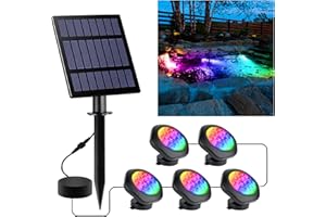 CREPOW Solar Pond Lights, 18 LED Super Bright RGB LED Underwater Spotlights Color Changing Submersible Pond Light IP68 Waterproof Fountain Lights for Fish Aquarium Tank Garden Yard Pool (5-in-1)