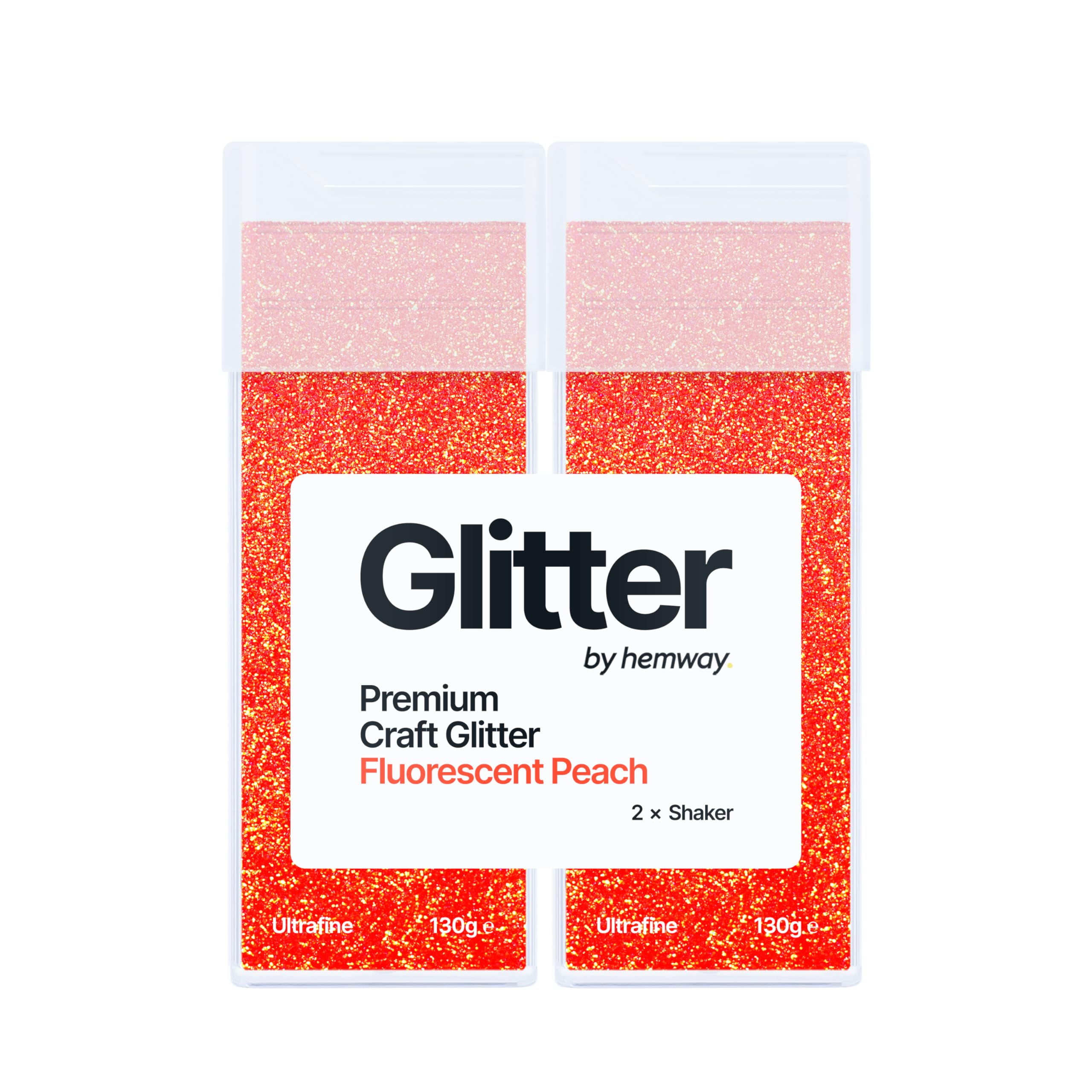 Hemway Glitter Shaker Fluorescent Peach Orange 130g x2 Pack Ultrafine, Craft Glitter Shakers for Resin & Epoxy Crafts, Christmas Art Supplies, Nail, Body, Face, Eye, Festival, Crafting, Sparkle