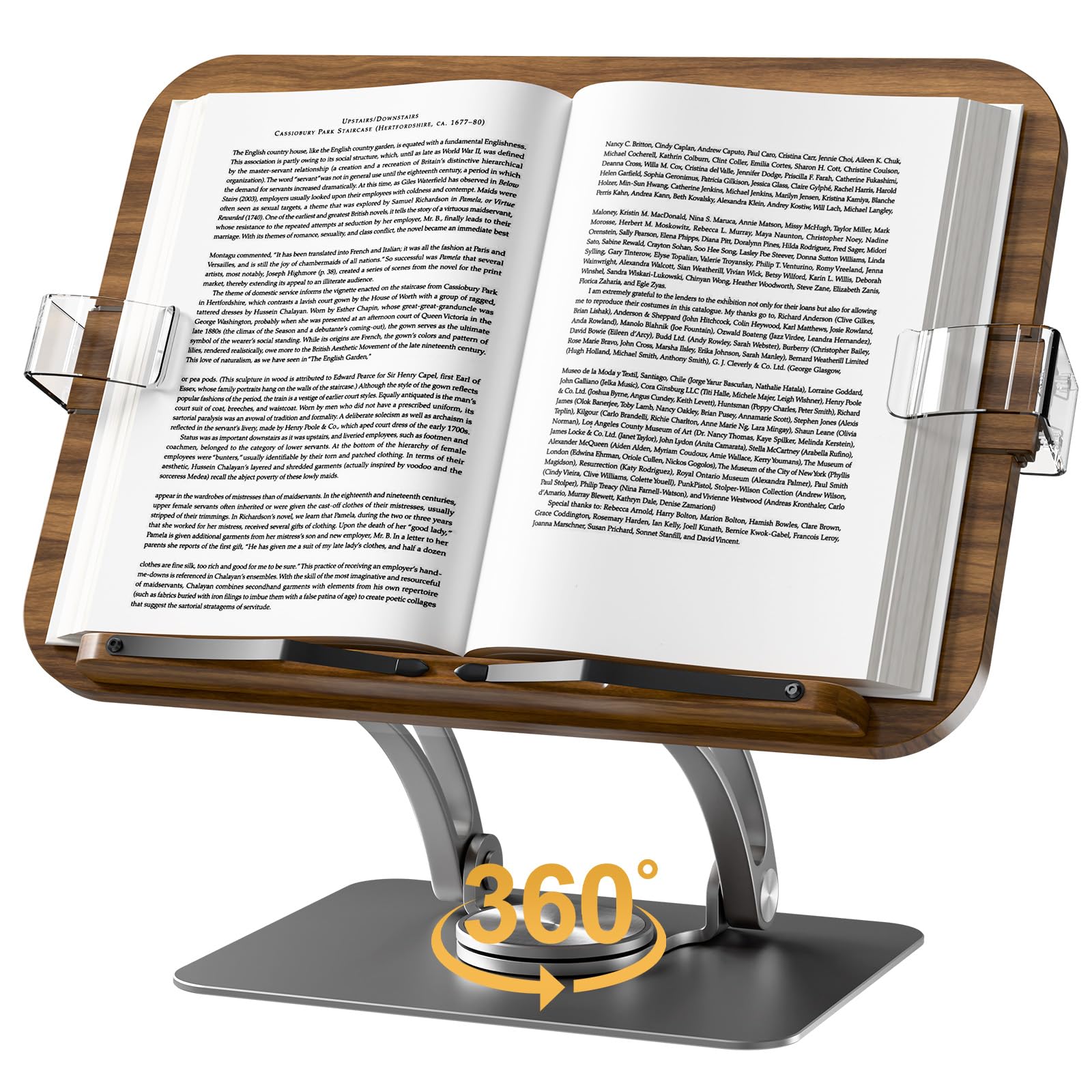 Photo 1 of Book Stand for Reading,KVRG Adjustable Book Holder with 360° Rotating Metal Base,Foldable Cookbook Stand, Reading Hands Free with ABS Expandable Page Clips for Recipe,Textbook,Laptop-Black