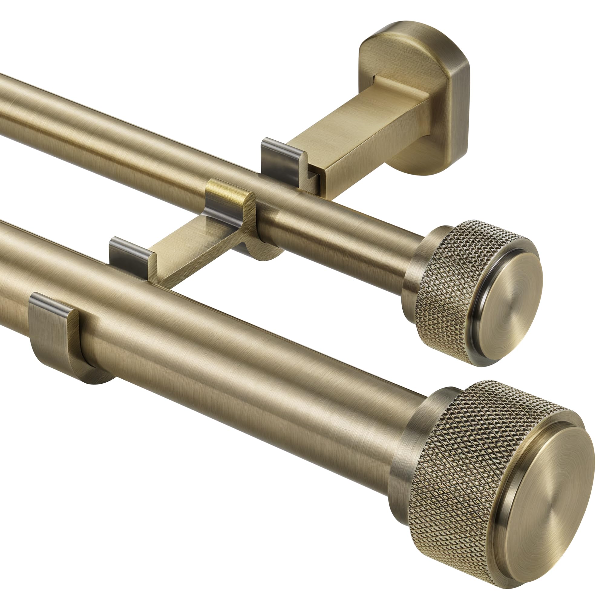 Photo 1 of 1-1/8 inch Double Curtain Rod - Premium Nonadjustable 54in/4.5ft Drapery Rods - Heavy Duty Dual Curtain Rods for Windows - Aluminum Finials & Adjustable Concealed Mounting Bracket - Antique Bronze