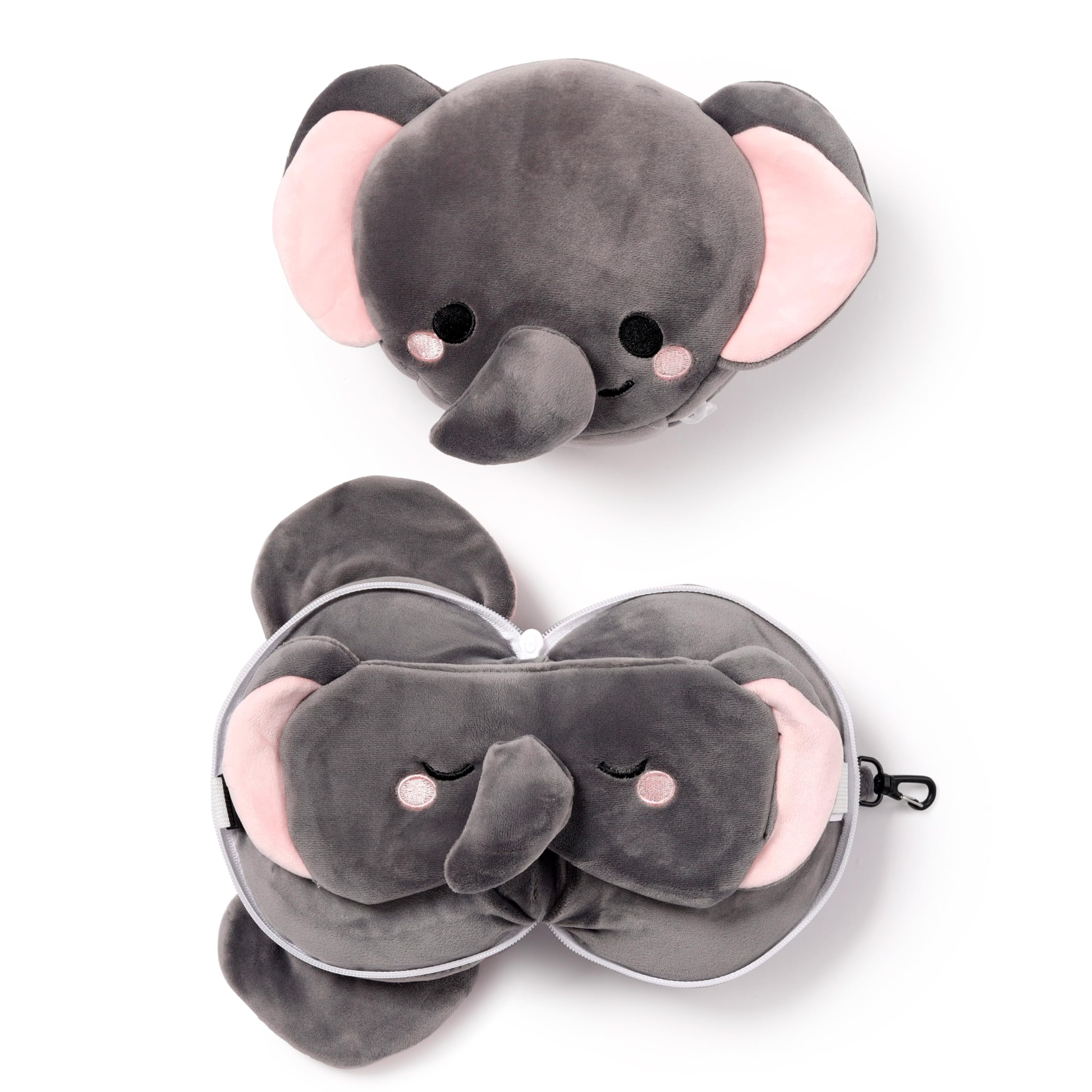 Relaxeazzz Adoramals Janu the Elephant Round Plush Travel Pillow & Eye Mask - Sleep Eye Mask Masks - Kids Travel Accessories For Sleeping Airplane - Flight Plane Neck Pillow Pillows