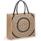 Jute Tote Bags for Women,14''x12'' Large Burlap Tote Bag with Laminated Interior and Soft Handles for Shopping Traveling