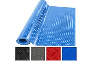 THABATAD 4 x 6 FT Garage Floor Mat, Vinyl Garage Flooring Roll with Anti-Slide Diamond Texture PVC Rubber, Water/Stain Resistant Floor Runner (Embossed Diamond Plate), Blue