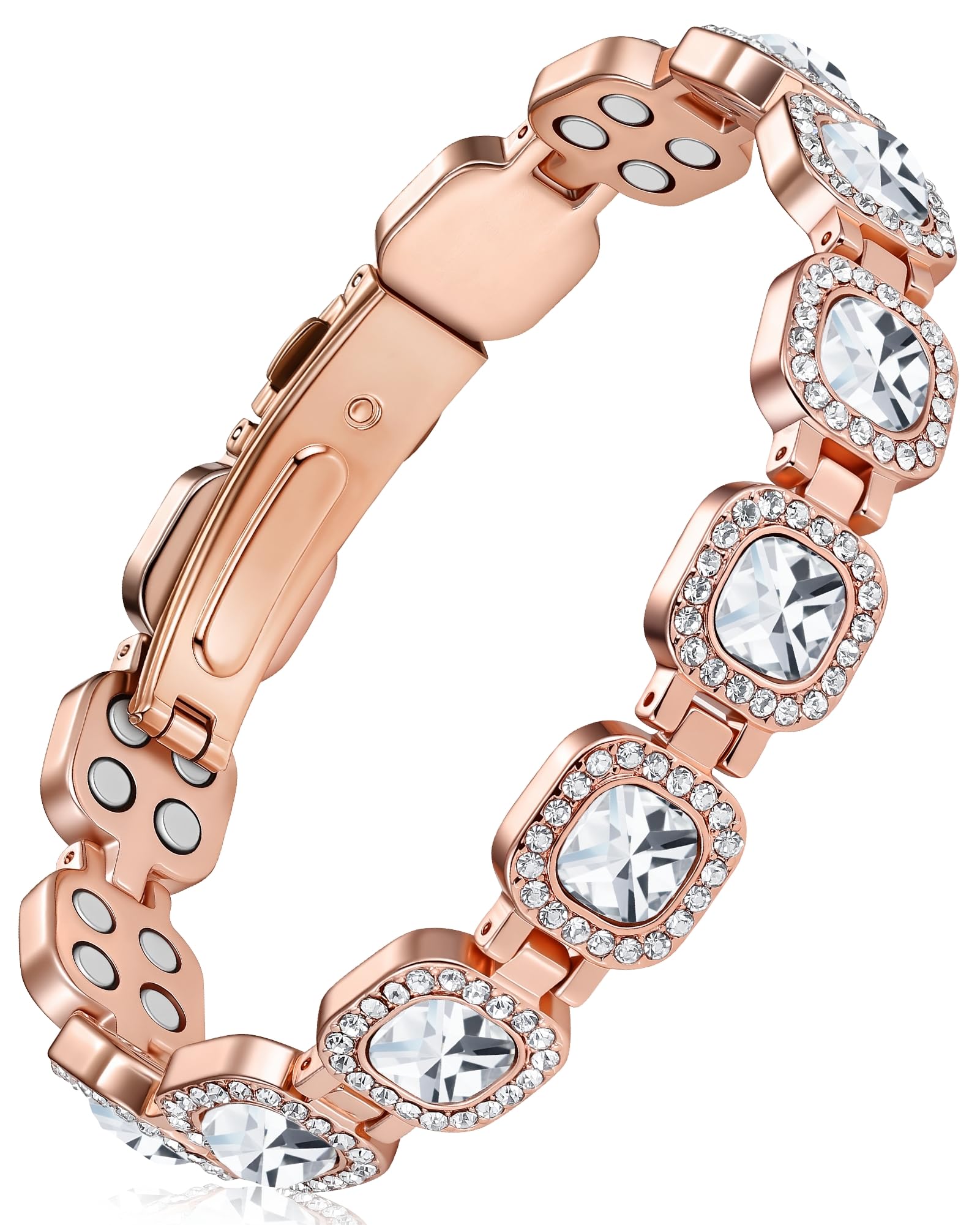 View 1 of ***(MISSING PARTS)***Feraco Copper Bracelets for Women, 4X Ultra Strength Magnetic Bracelet with 3800 Gauss Neodymium Magnets & Sparkling Austrian Cut Crystals, Adjustable Pure Copper Jewelry Gift (Rose Gold)