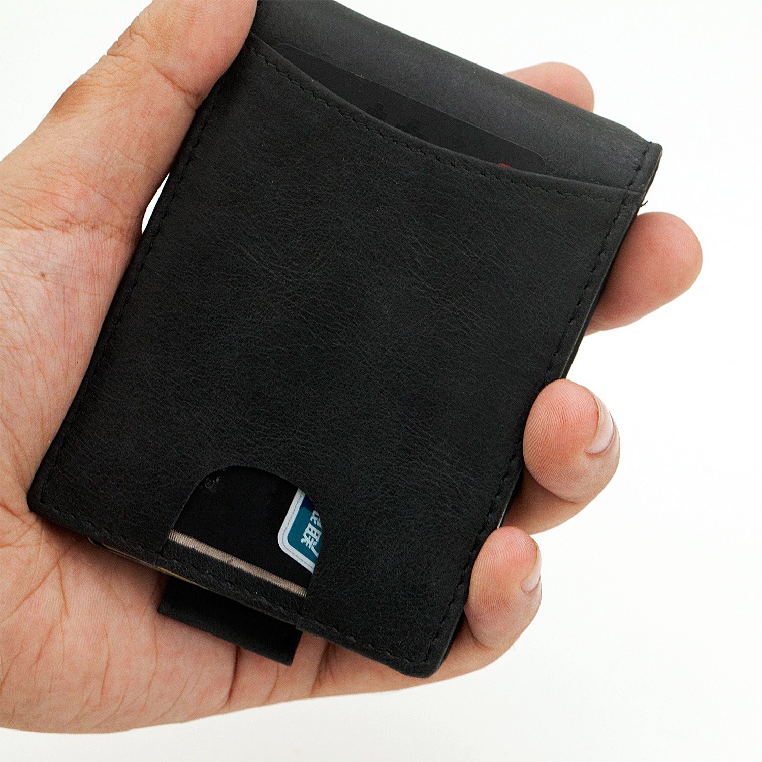 RFID Blocking Ultra Slim Leather Thin Minimalist Pocket Wallets for Men Money Clip