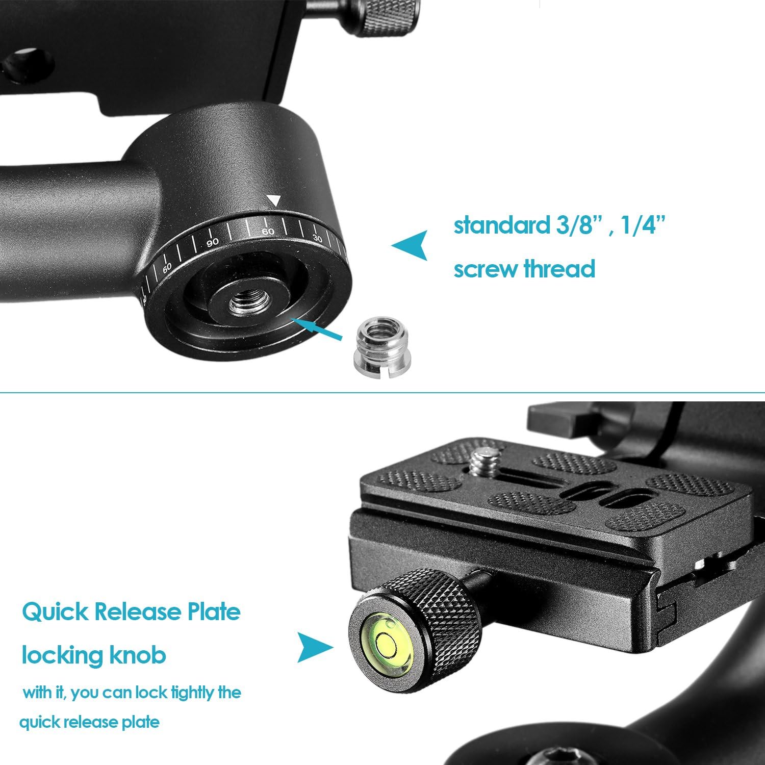 Neewer Professional Heavy Duty Metal 360 Degree Panoramic Gimbal Tripod Head with Arca-Swiss Standard 1/4'' Quick Release Plate and Bubble Level for Digital SLR Cameras up to 30lbs/13.6 kg : Camera & Photo