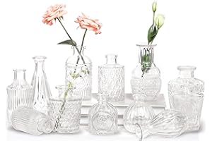Jelofly Glass Bud Vases Set of 12, Small Vases for Flowers, Clear Bud Vases in Bulk, Cute Flower Glass Vases for Centerpieces, Mini Vintage Vase for Wedding Decorations, Rustic Home Table Decor