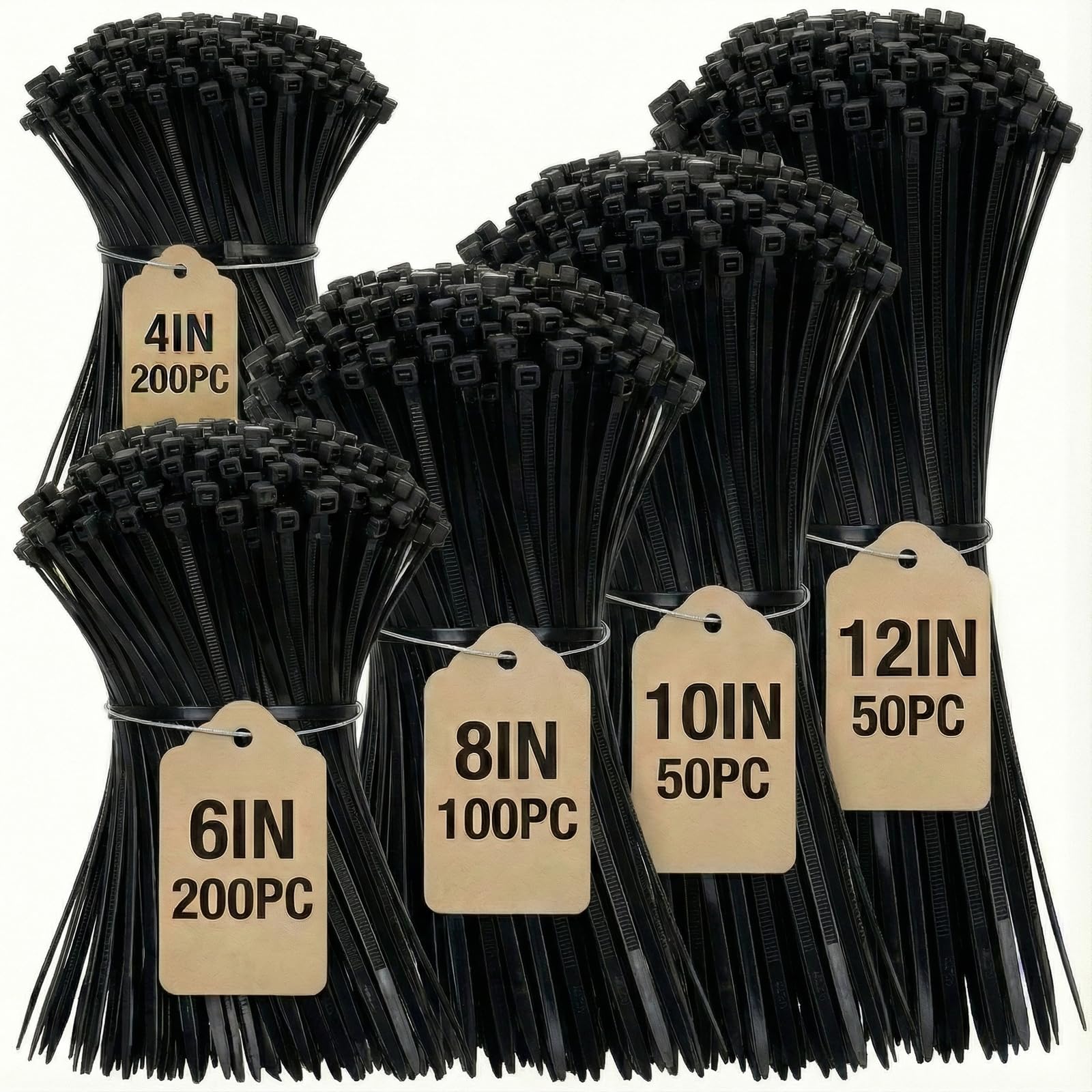 Multi-Purpose Nylon Zip Ties - (100 Piece) 8 Inch Self Locking Cable Ties. White