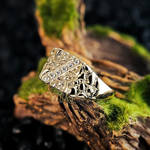 Block Nugget Ring 14k Gold Plated Yellow Pinky Pimp Iced Finger