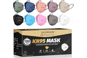 FACEMOON KN95 Face Masks Adults Disposable - 100 Pack KN95 Masks Protective Comfortable KN95 Masks 5-Layer KN95 Breathable Safety Face Masks & 5 Adjustable Mask Holder KN95 Masks 10 Colors