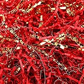 Outus 0.5 LB Red Gold Crinkle Cut Paper Shred Filler Metallic Shredded Papers Confetti Gift Boxes Basket Crinkle Paper Filler Packing Grass Cushion Shredded Tissue Stuffing Christmas Birthday Wrapping