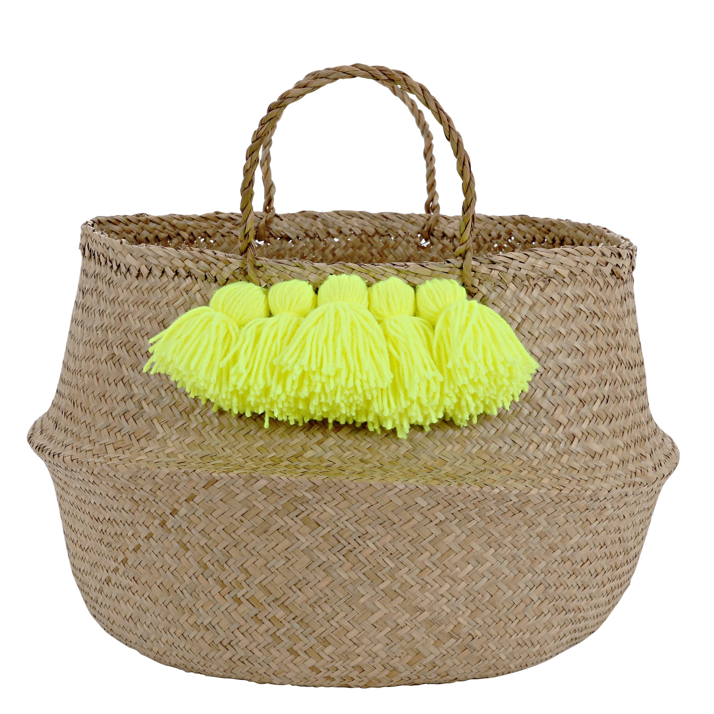 Meri Meri Neon Yellow Tassel Basket (Pack of 1)