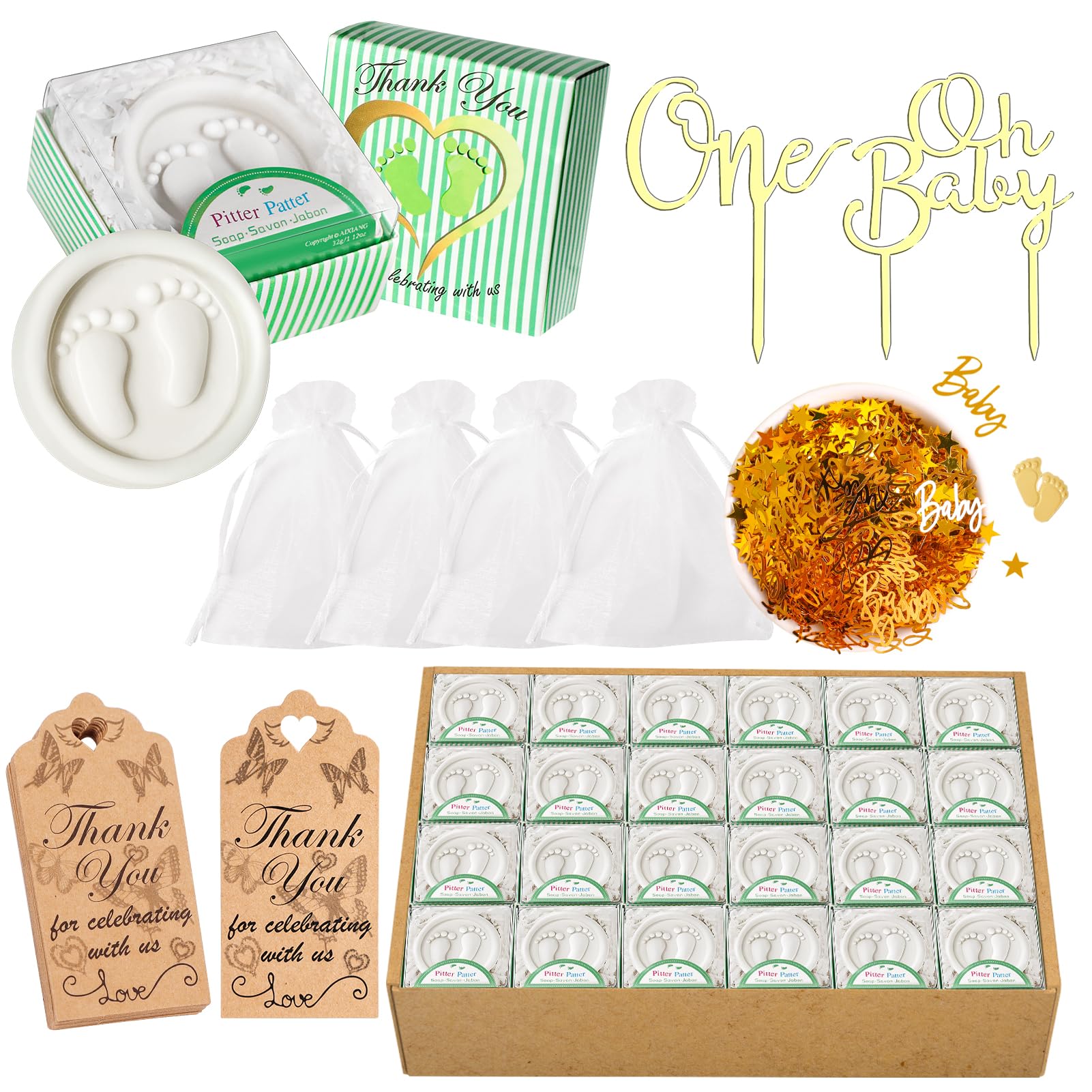 Photo 1 of AIXIANG 50 Sets Baby Shower Favors Soaps Handmade Pure White Little Baby-feet Scented Soap Favors