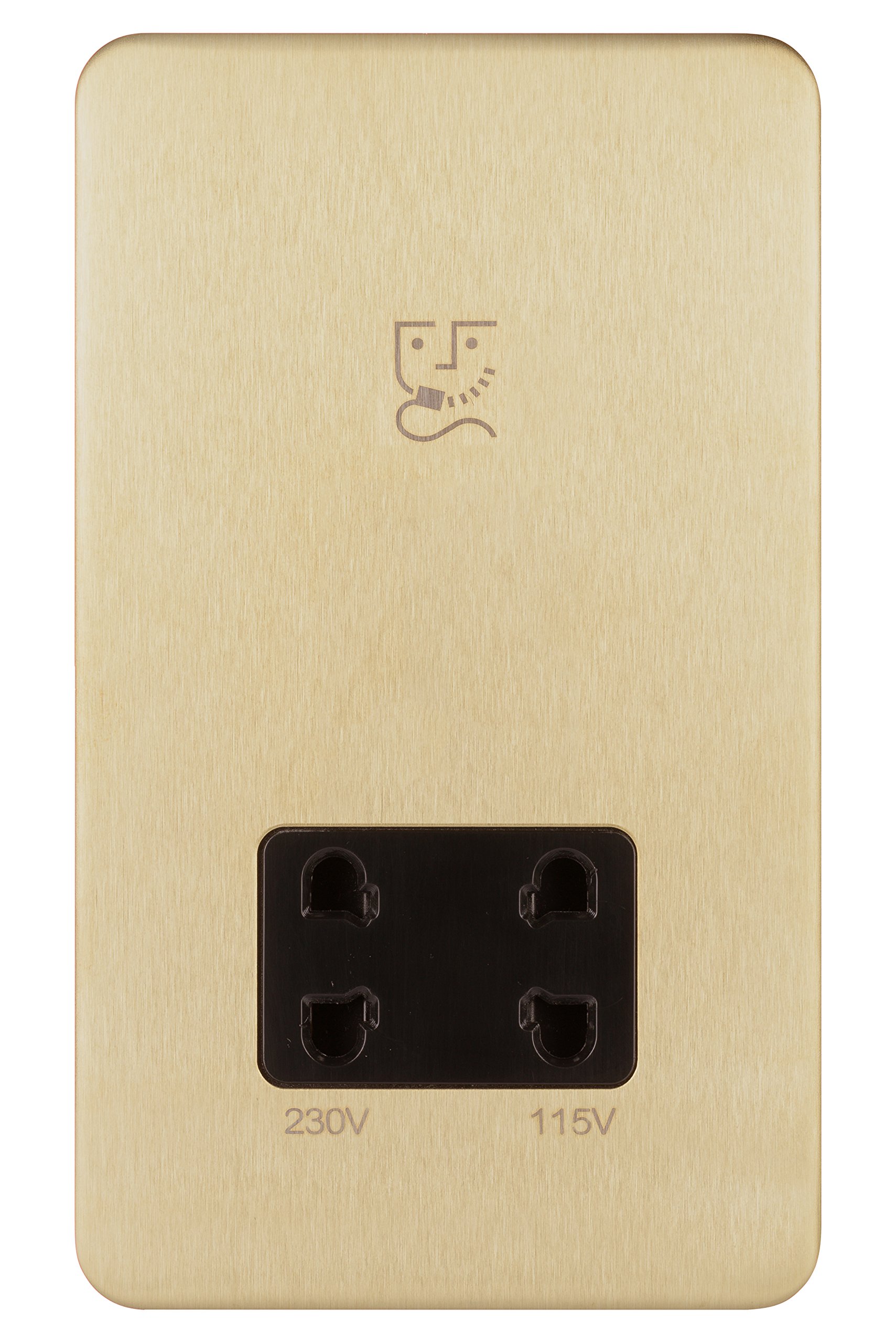 Schneider Electric Lisse Screwless Deco - Double Shaver Socket, Dual Voltage, 115/230V GGBL7090BSBS, Satin Brass with Black Insert