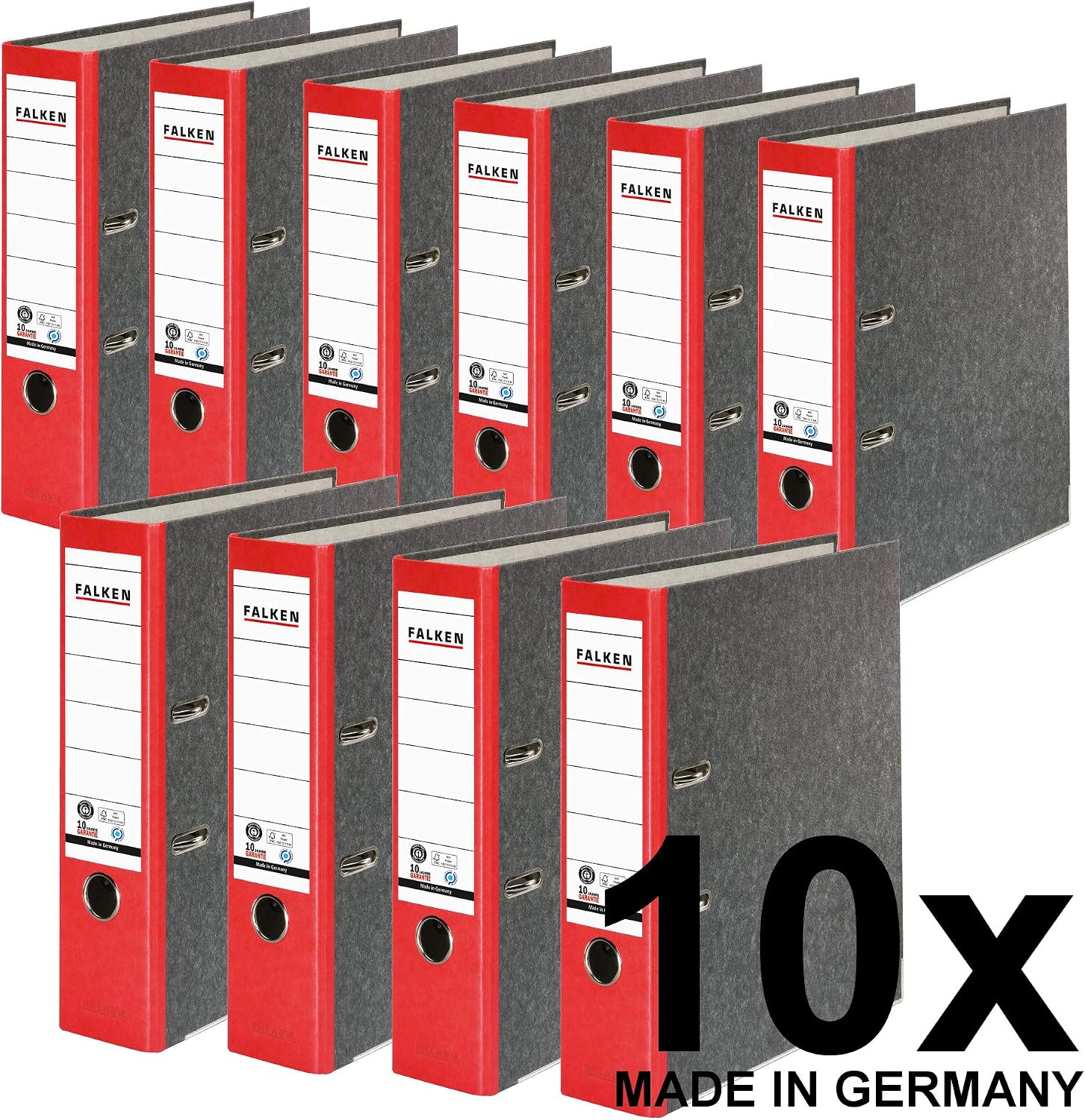 Original Falken pack of 10 recycled folders Cloud Marble. Made in Germany. 8 cm wide DIN A4 red spine ring binder file folder letter file office folder cardboard folder CO2 neutral Blue Angel - Image 3