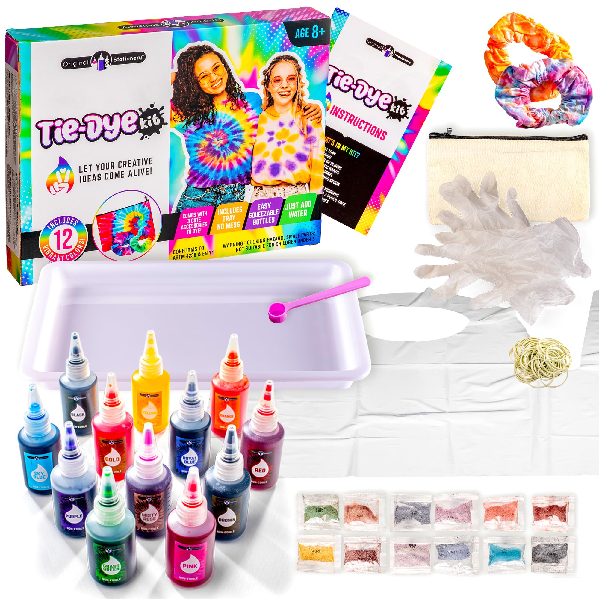 Original Stationery Fun Colors Tie Dye Kit for Kids Aged 8-12 Years, Includes 12 Colors to Make Colorful Tie Dye Crafts, Great Gift Idea