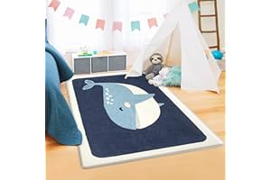 LIKOYO Kids Rug Play Mat Ultra Soft Rugs for Kids Room, 3'x5' Non Slip Cute Animals Children Nursery Rug Baby Rug Kids Carpet Area Rugs for Bedroom Playroom Living Room Bathroom (Blue Whale, 35"x59")