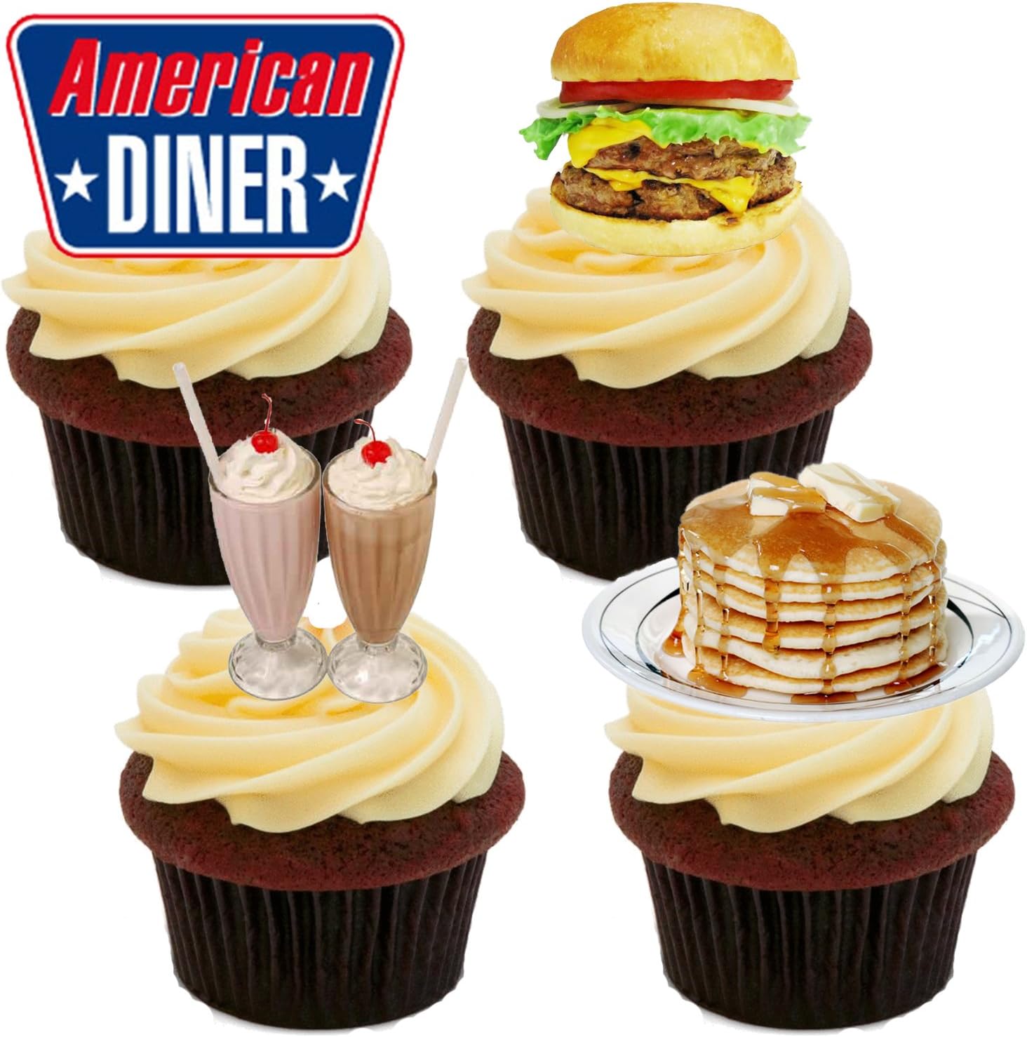 Patisserie Ustensiles A Patisserie Made4you American Diner Fun Montant Comestible Pour Cupcakes Decorations De Gateaux Comestibles Pack Of 12 Napravi Rs