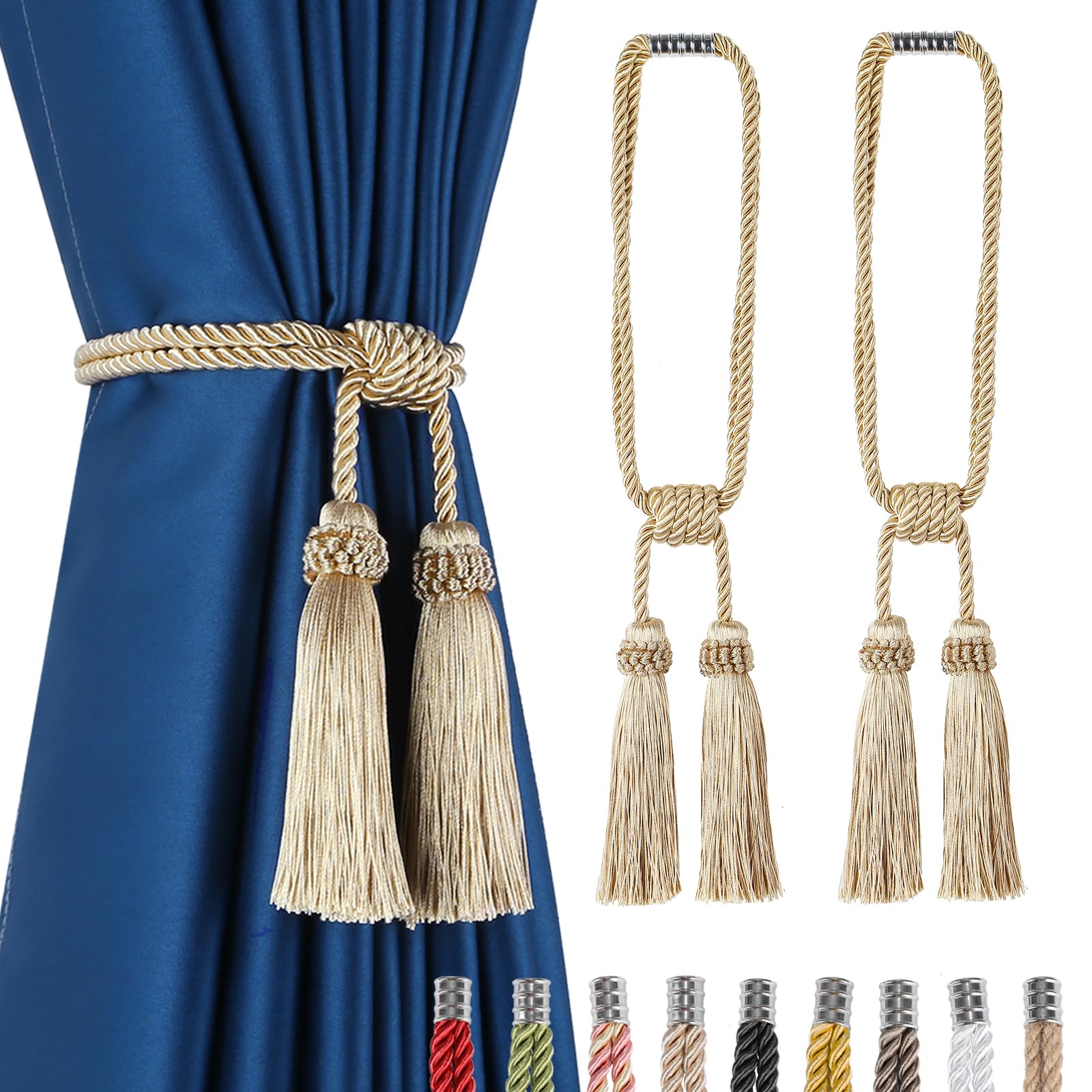 Photo 1 of Fenghuangwu Magnetic Curtain Tiebacks 2Pack Tassel Curtain Tieback Modern Handmade Tie Backs,Decorative Tassel Holdback for Draperies,Window Decor(Beige)