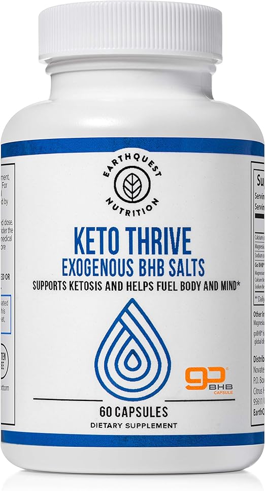 EarthQuest Nutrition Keto Thrive BHB Salts Diet Pills Exogenous goBHB Ketones for Weight Loss