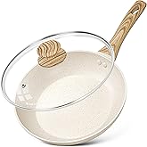 MICHELANGELO 10 Inch Nonstick Frying Pan with Lid, Non Stick Pan with Non-Toxic Coating, Granite Skillet with Anti-Scald Handle, Induction Compatible