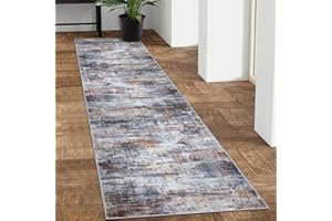 IOHOUZE Abstract Runner Rug 2x8 Ft Washable Runners for Hallways, Non Slip Kitchen Runner Soft Printed Faux Wool Entryway Runner Indoor, Modern Abstract Floor Carpet for Hall Bedroom, Brown Gray