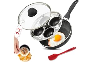 2 IN 1 Egg Pan & Egg Poacher Pan, Granite Nonstick Fry Pan Poached Egg Maker and Frying Skillet with Lid, Poached Eggs Cooker