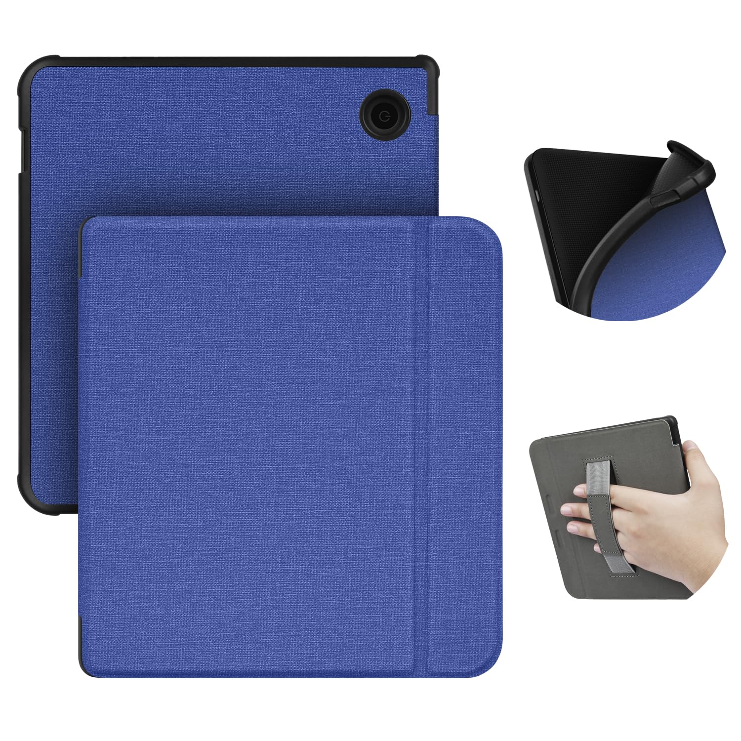 ERUNTO Case for 7-Inch Kobo Libra color(2024 Release)/Libra 2/Tolino vision 6, TPU Cover with Cloth Texture and Hand Belt on The Back, Magnetic Shell Cover with Smart Wake-up/Sleep Function(Blue)