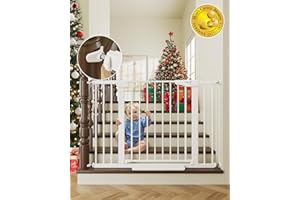 Cumbor 29.7-46" Baby Gate for Stairs, Toddler Safety Essentials for The House, Auto Close Dog Gate for Doorways, Mom's Choice Awards Winner-Easy Install Pressure Mounted Pet Gates for Dogs, White