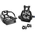 BV Bike Pedals Shimano SPD/Look Delta Compatible 9/16'' with Toe Clips - Peloton Pedals for Regular Shoes - Toe Cages for Peloton Bike - Exercise Bike Pedals - Universal Fit Bicycle Pedal