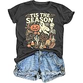 Halloween Shirts for Women Spooky Season Short Sleeve Tis The Season Tee | Halloween Round Neck Short Sleeve Tee for Women Funny Pumpkin Ghost Witch Skull Graphic Tshirts Fall Casual Tops