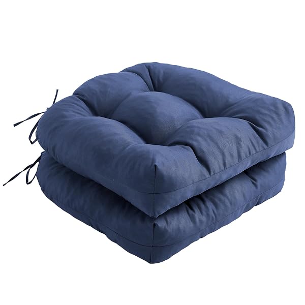IPYNBAP OUTDOOR CHAIR CUSHIONS SET OF 2, PATIO CHAIR CUSHIONS WITH TIES, 17X17+4” TUFTED OUTDOOR SEAT CUSHIONS, WATERPROOF PATIO FURNITURE CUSHIONS, OUTDOOR DINING CHAIR PADS, NAVY