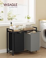 VASAGLE 2-Compartment Laundry Hamper with Shelf, Pull-Out Liners, Rustic Brown view 2