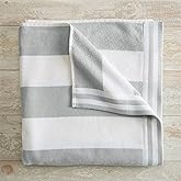Great Bay Home 100% Cotton Velour Oversized Beach Towel 35" x 70" - Cabana Stripe Pool Towels - Quick Dry, Large Swim Towel (Pale Grey)