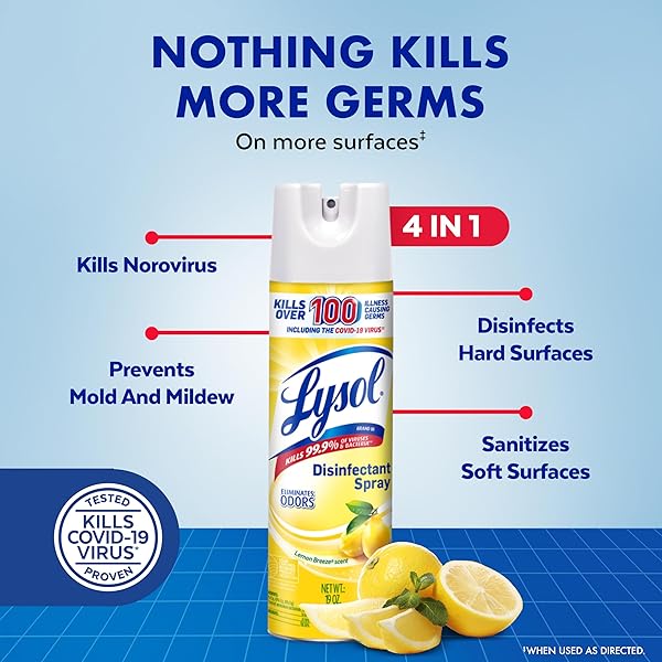 LYSOL DISINFECTANT SPRAY, SANITIZING AND ANTIBACTERIAL SPRAY, FOR DISINFECTING AND DEODORIZING, LEMON BREEZE, 19 FL OZ (PACK OF 2), PACKAGING MAY VARY
