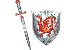 Liontouch Amber Dragon Toy Sword and Shield for Kids | Medieval Knight Set in Foam for Children’s Pretend Play with Red Dragon Theme | Safe Weapons & Battle Armor for Dress Up & Costumes