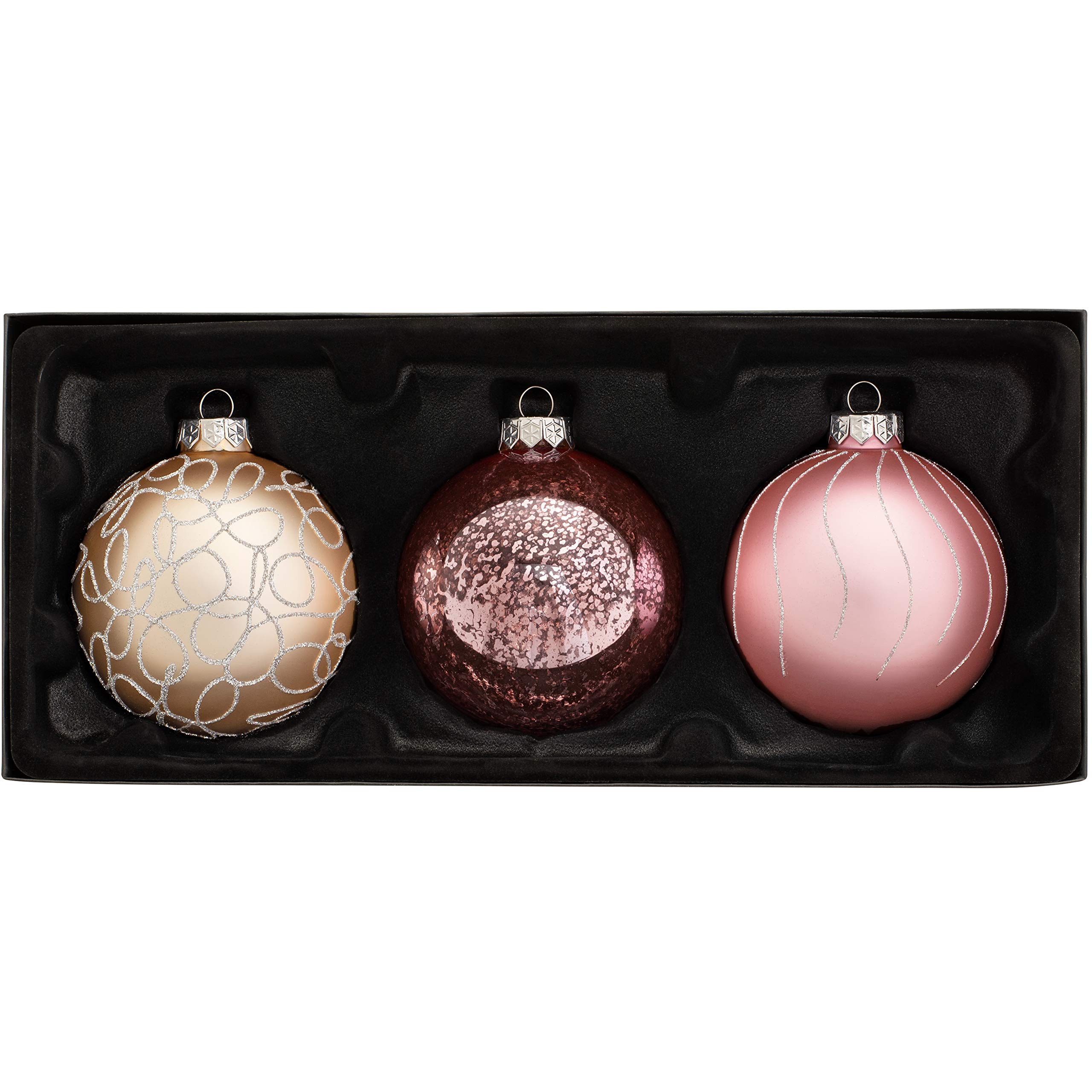 WeRChristmas Glass Baubles, Rose Gold, 3-Piece