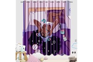kodhyvj Curtain, Blackout, Rod Pocket, 82 in x 84 in, African American, Black Girl, Purple, Living Room, 2 Count