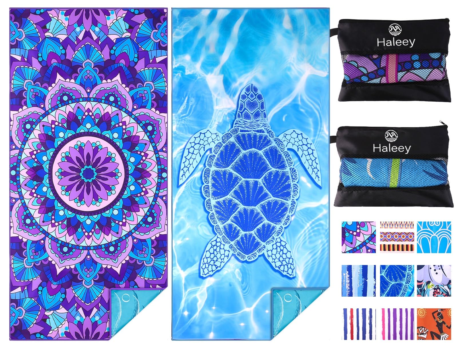 Haleey 2 Pack Microfibre Lightweight Beach Towel 180x80cm Oversized Extra Large Thin Sand Free Towels Travel Swim Pool Yoga Gym Camping for Adults Women Men Beach Essentials Accessories Vacation Gift — image 1