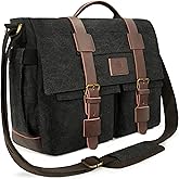 densata Messenger Bag for Men,13-14-15.6 Inch Laptop Bag, Vintage Heavyweight Canvas Satchel Bag, Leather Briefcase for School Work Travel (Black)