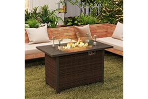 ORALNER 42-Inch Outdoor Propane Fire Table, 107 cm Rectangular, 50,000 BTU, Glass Windshield, Glass Rocks, Auto Ignition, Rat
