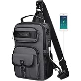 WITZMAN Sling Bag for Men Convertible Travel Sling Backpack USB Charging Port Lightweight Crossbody Bags Casual Daypack(B698 Silvery Grey)