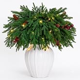 VivaFaux 12Pcs 18'' Real Touch Christmas Norfolk Pine Stems with LED Lights | 20-Piece Set Faux Norfolk Pine Branches Christmas Greenery for Vase, Mantel, Table, DIY Wreath Garland, Christmas Decor