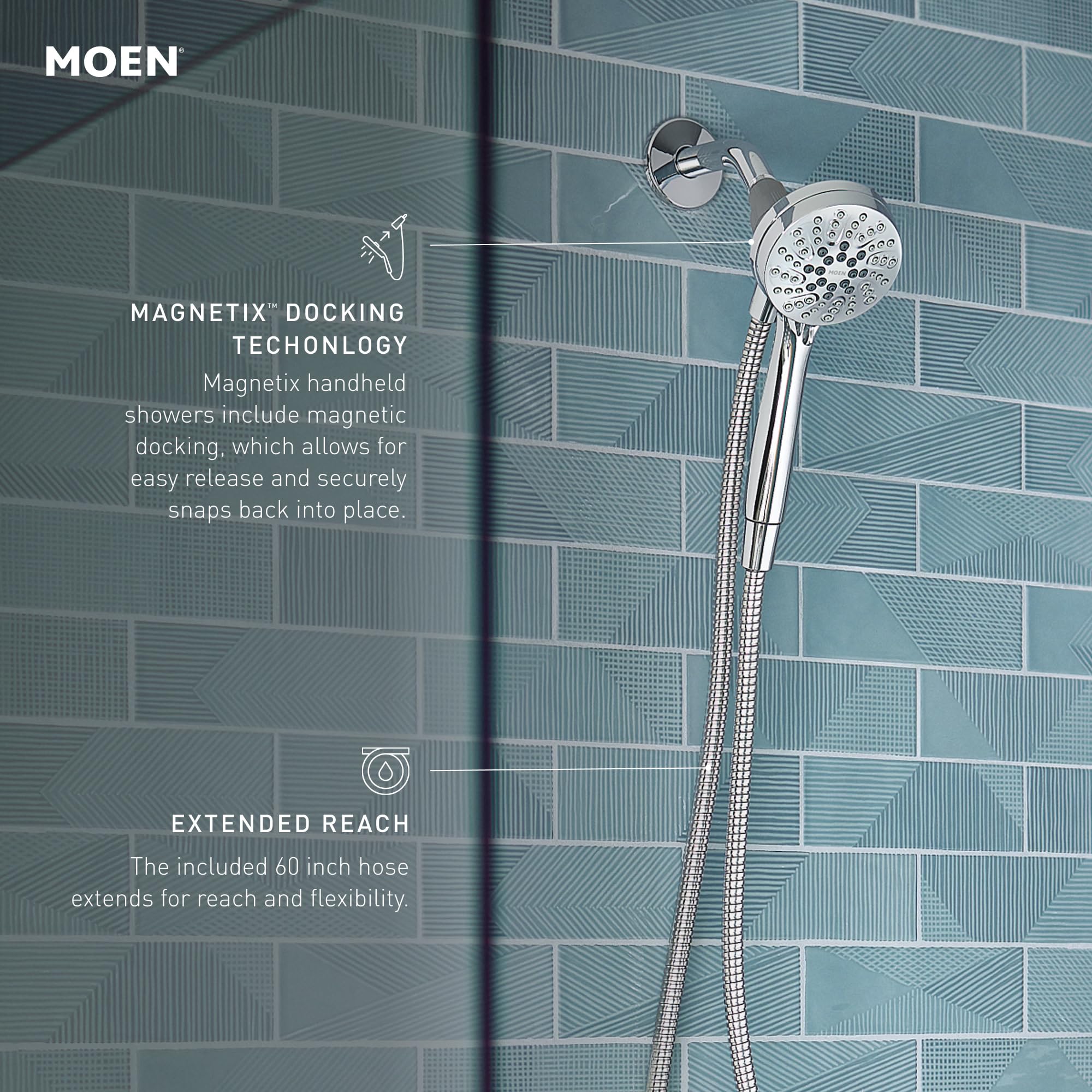 Moen Engage Magnetix Shower Head with Handheld Sprayer, 6 Handheld Shower Head Spray Functions, Spot Resist Brushed Nickel Finish, 26100EPSRN