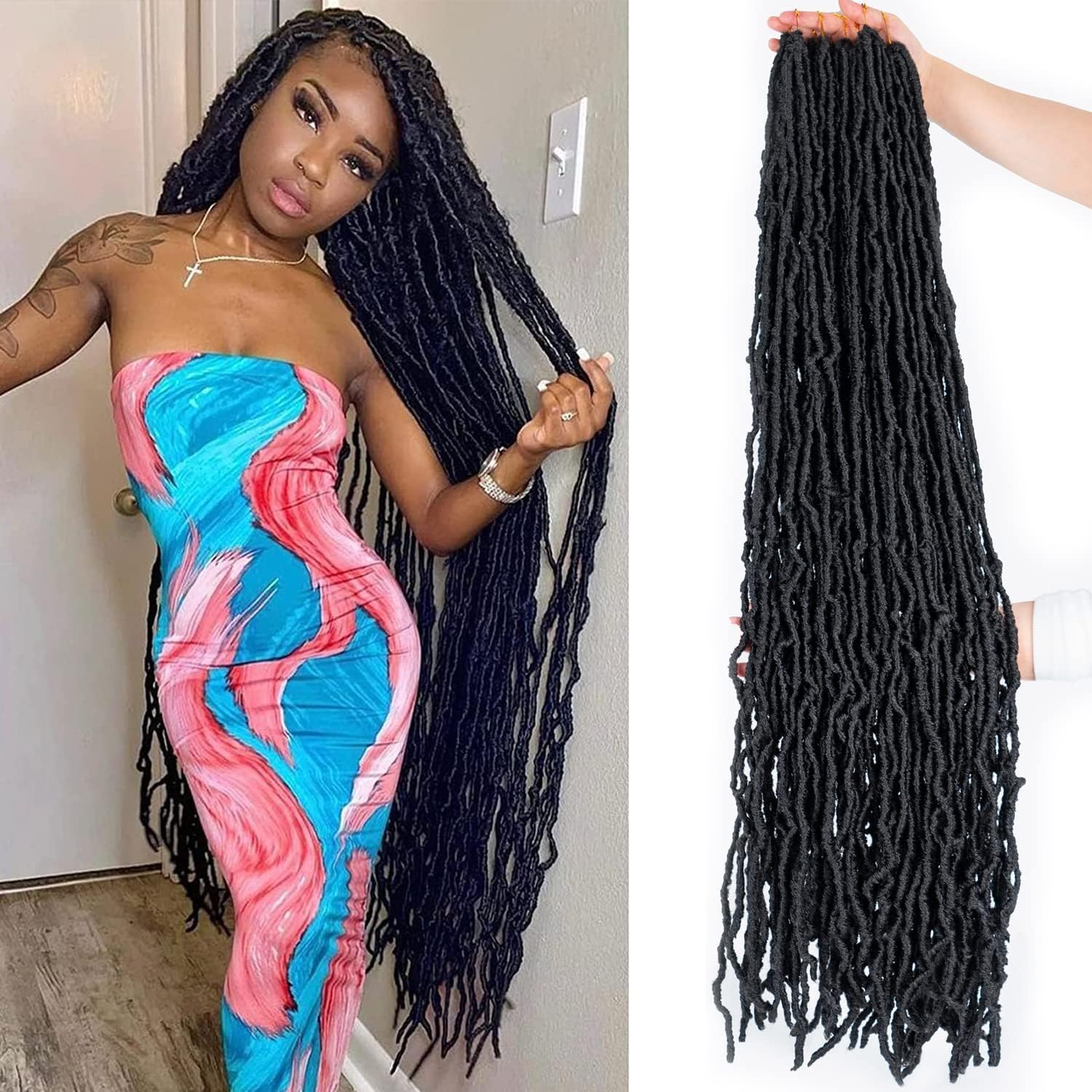 40 Inch Faux Locs Crochet Hair 6Pscks New Soft Locs Crochet Hair Pre Looped Long Synthetic Goddess Locs Crochet Braiding Hair Extension for Black Women (1B#, 40Inch (Pack of 6)) — image 1