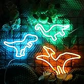 Kingdder 3 Pcs Dinosaur Neon Signs for Boys Room Dinosaur Shaped Neon Light USB Powered Light up Hanging Decor Wall Signs with 6 Hooks for Room Party Bar Decorations 3 Colors