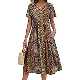 Zeagoo Summer Dresses for Women 2026 Casual Short Sleeve Aline Midi Dress with Pocket Flowy Pleated Tshirt Beach Sundress
