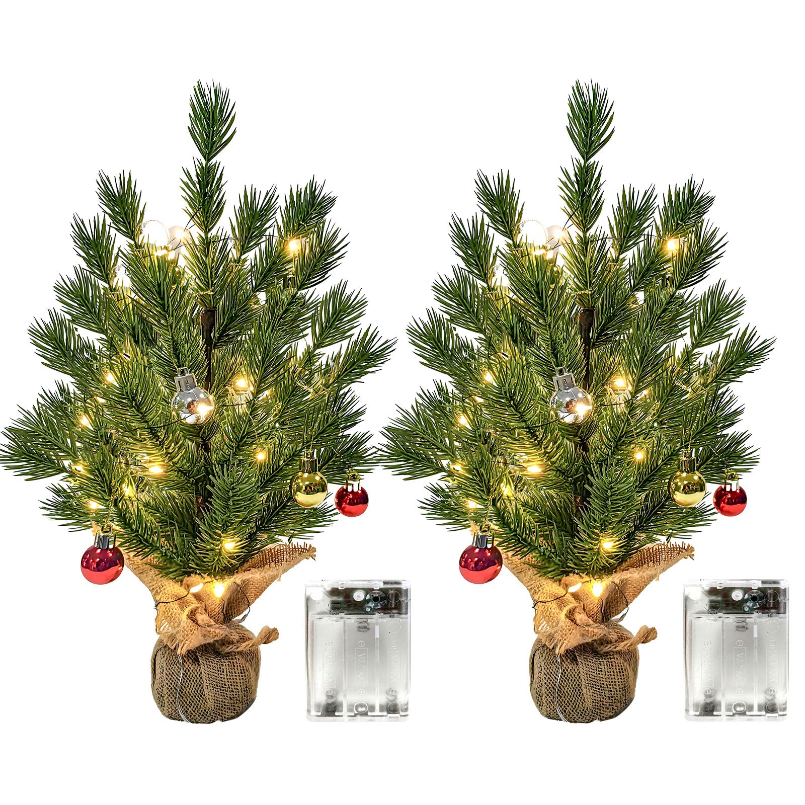 Photo 1 of LACHARM 2 Pack 16 Inch Mini Christmas Tree, Tabletop Christmas Tree with Battery Operated Copper Lights and Hanging Ornaments, Small Xmas Tree for Home, Office, Kitchen Table Christmas Decoration