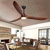 AUNLPB 70 inch Large Ceiling Fan with Lights, Outdoor Ceiling Fan for Patio Damp Rated, 3 Blades Propeller Wood Ceiling fans 